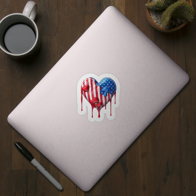 American Flag Dripping Heart #4 by Chromatic Fusion Studio